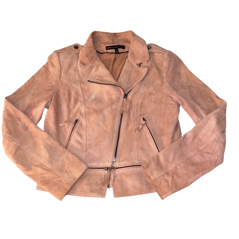 🚫SOLD🚫 White House Black Market Genuine Leather Suede Blush Moto Jacket - Picture 5 of 16